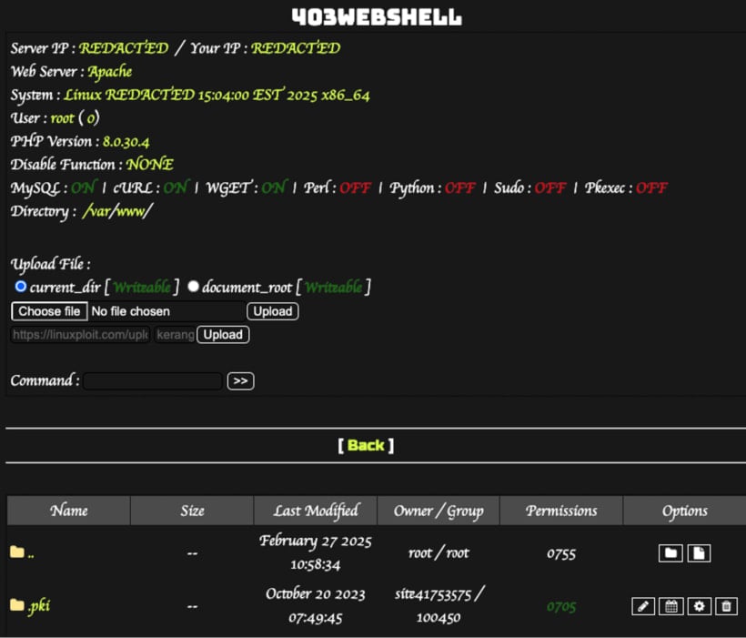 Η διασύνδεση 403webshell