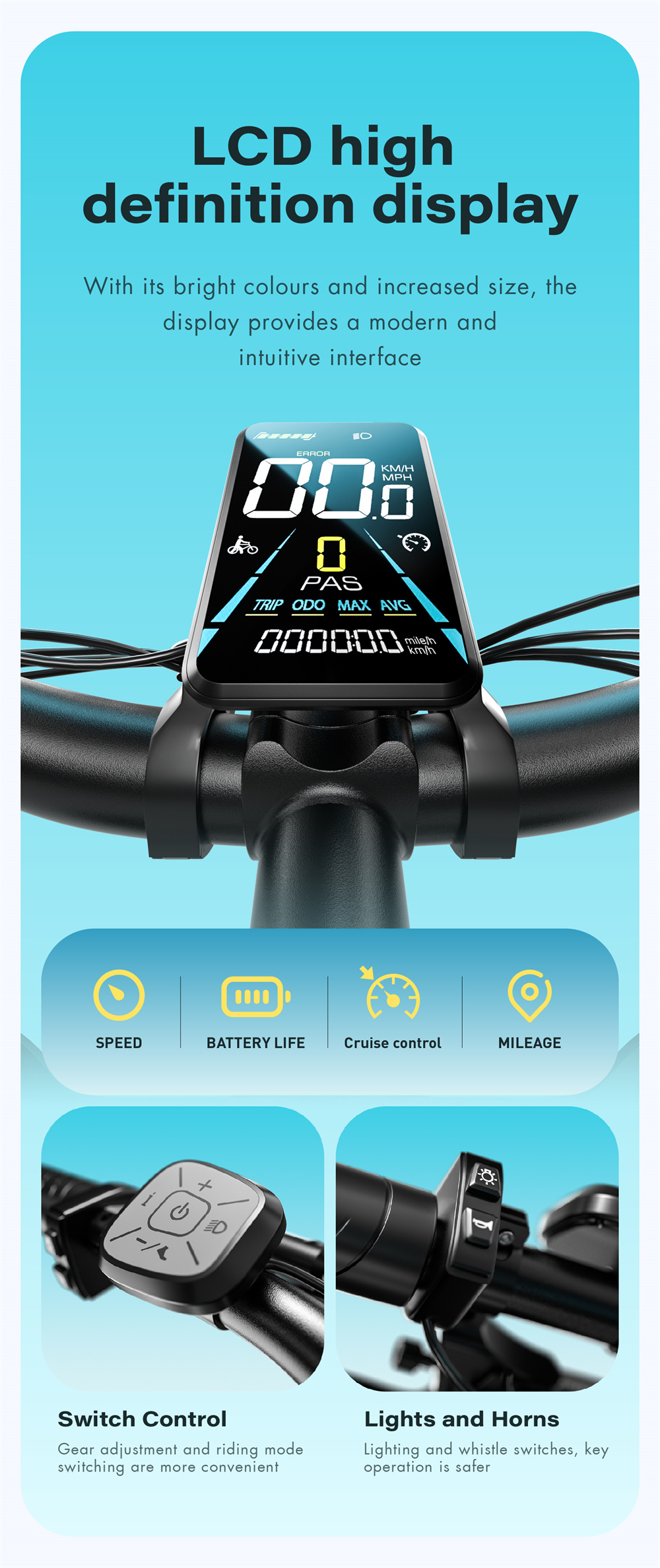 GUNAI V Electric Bike 48V 21Ah Battery 1000W Motor display