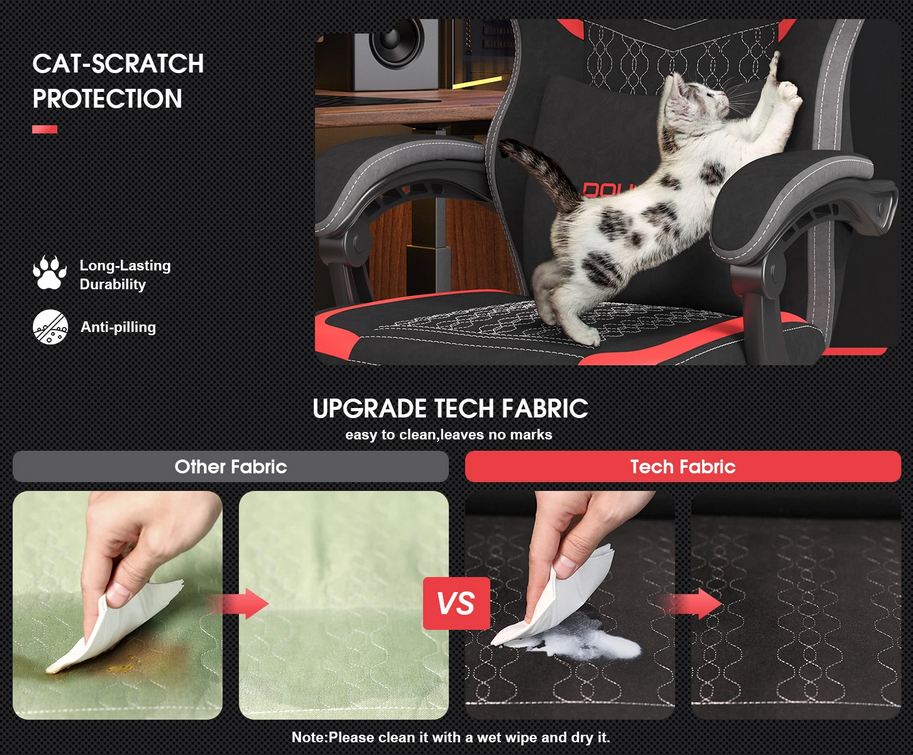 000283-Douxlife gc-rc05 fabric gaming chair massage with pocket spring widened cushion