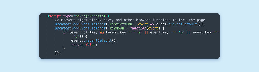 Απόσπασμα JavaScript από την κακόβουλη σελίδα με βασικά μέτρα κατά της ανάλυσης