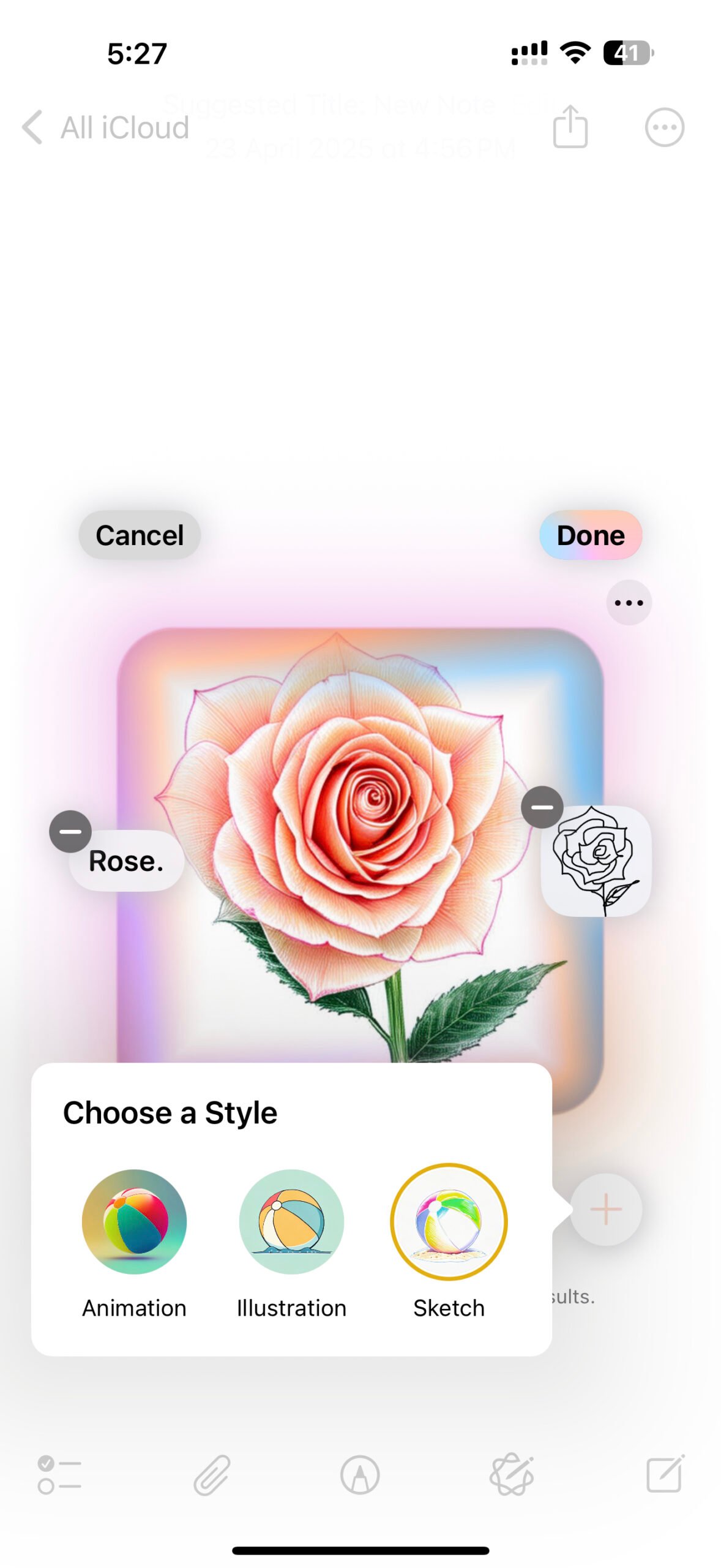 20 - apple iphone 16 pro max apple intelligence apple notes sketch image wand style options
