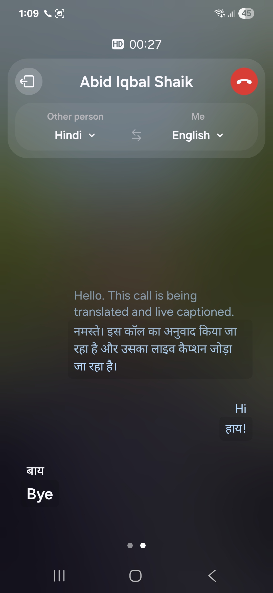 22 - Samsung Galaxy S23 Android 15 One UI 7 App Phone App Samsung Galaxy AI Assist Live Translate English to Hindi Translation - 02