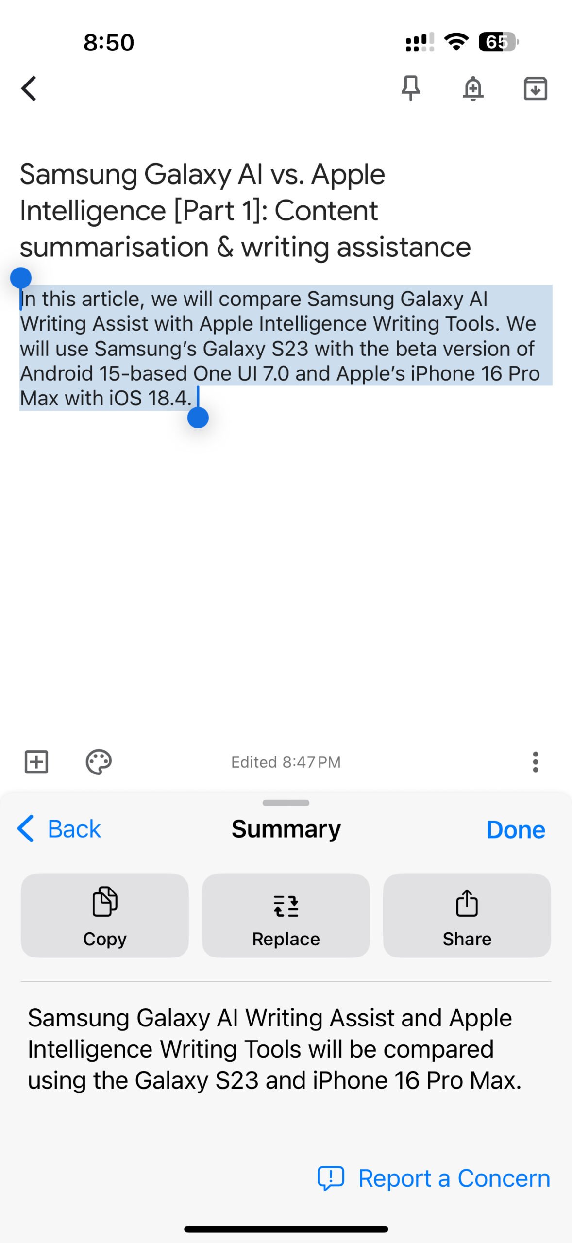 apple iphone 16 pro max apple intelligence writing tools (03) content summarisation