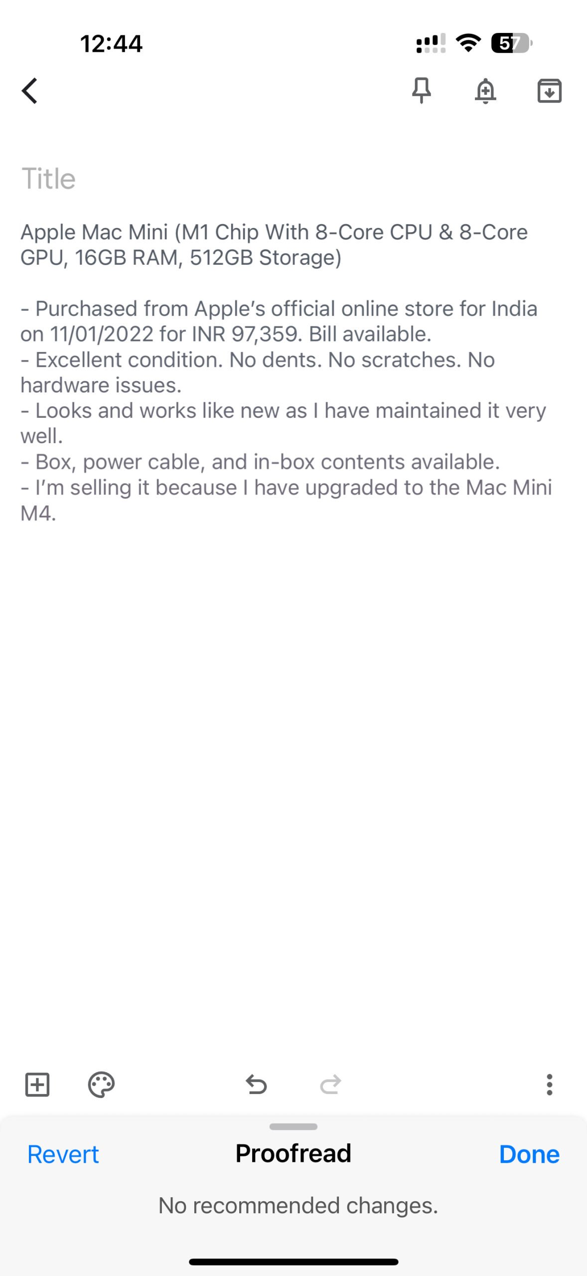 apple iphone 16 pro max apple intelligence writing tools (07) google keep apple intelligence proofread