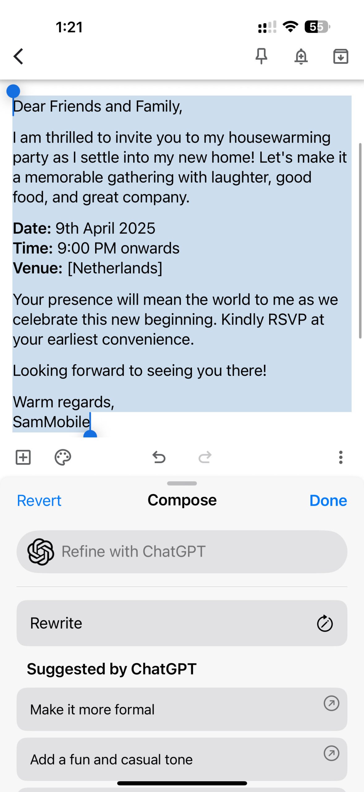 apple iphone 16 pro max apple intelligence writing tools (18) google keep apple intelligence compose with chatgpt