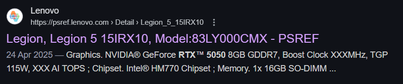 Lenovo Legion 5 RTX 5050