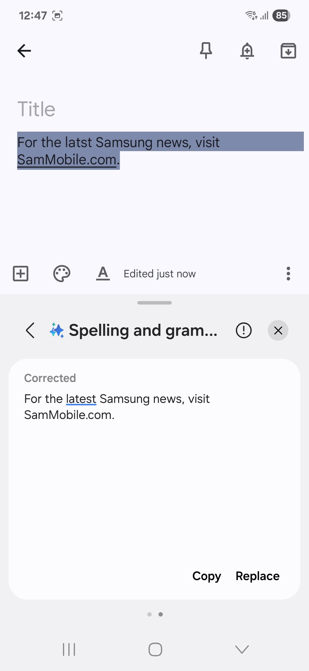 samsung galaxy s23 samsung galaxy ai writing assist (11) google keep galaxy ai summary spelling and grammar