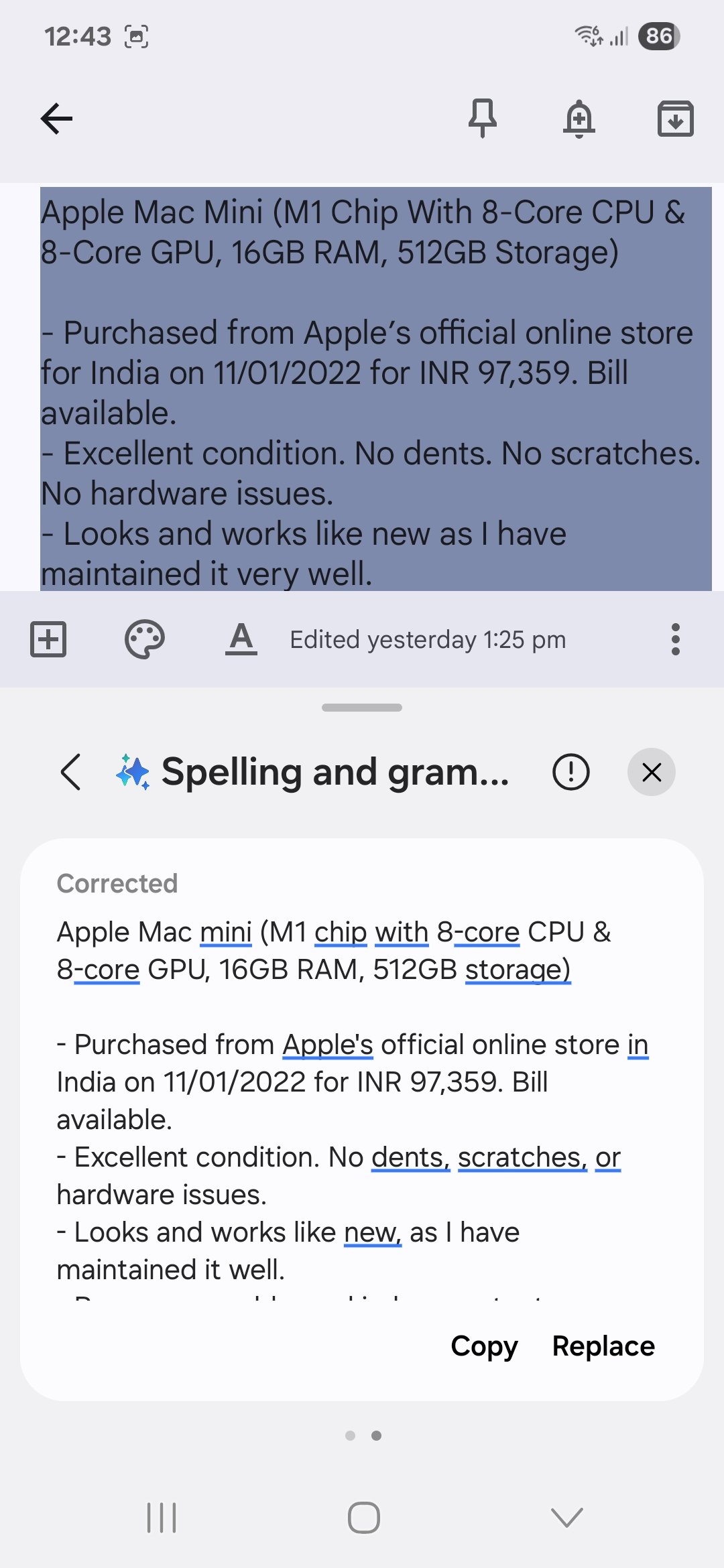 samsung galaxy s23 samsung galaxy ai writing assist (12) google keep galaxy ai spelling and grammar