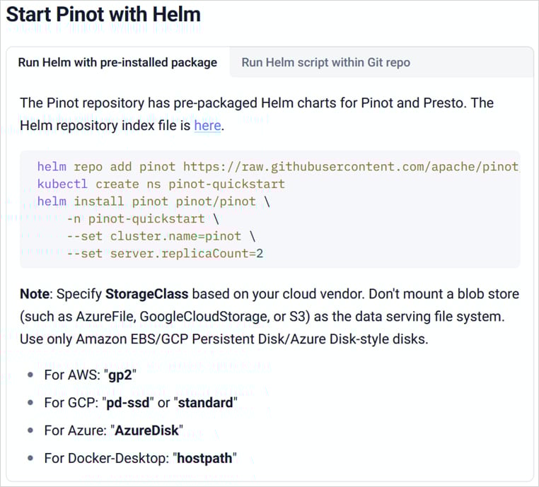 Οδηγίες γραφήματος Apache Pinot Helm