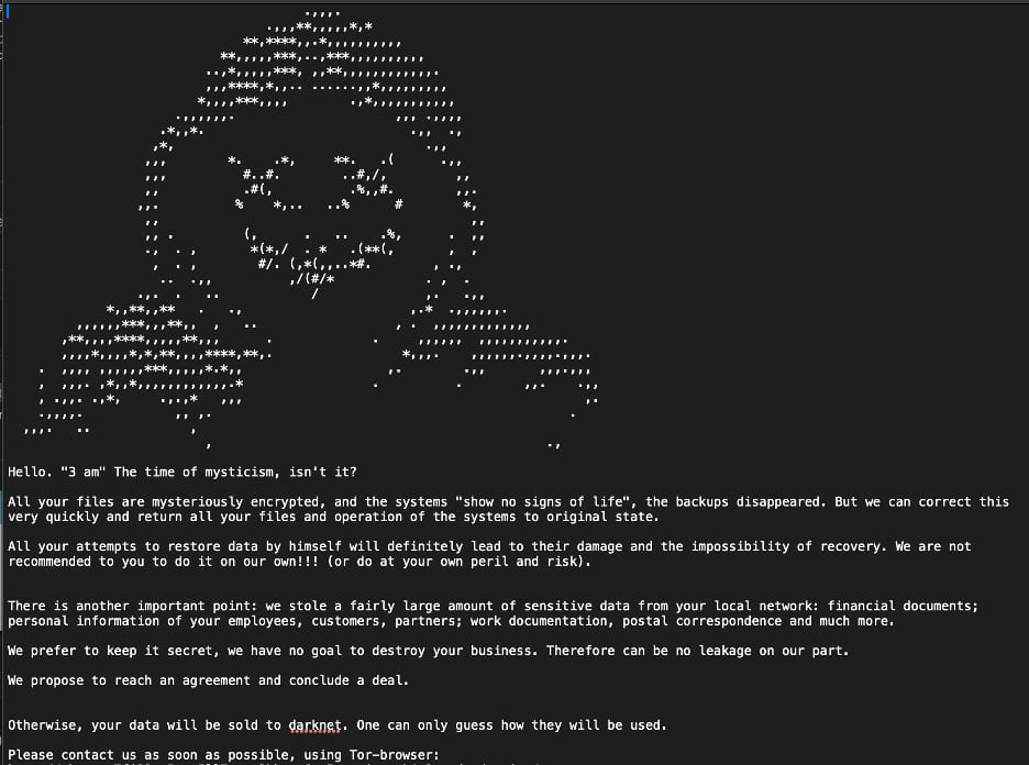 Το σημείωμα Ransom Dropped 3am