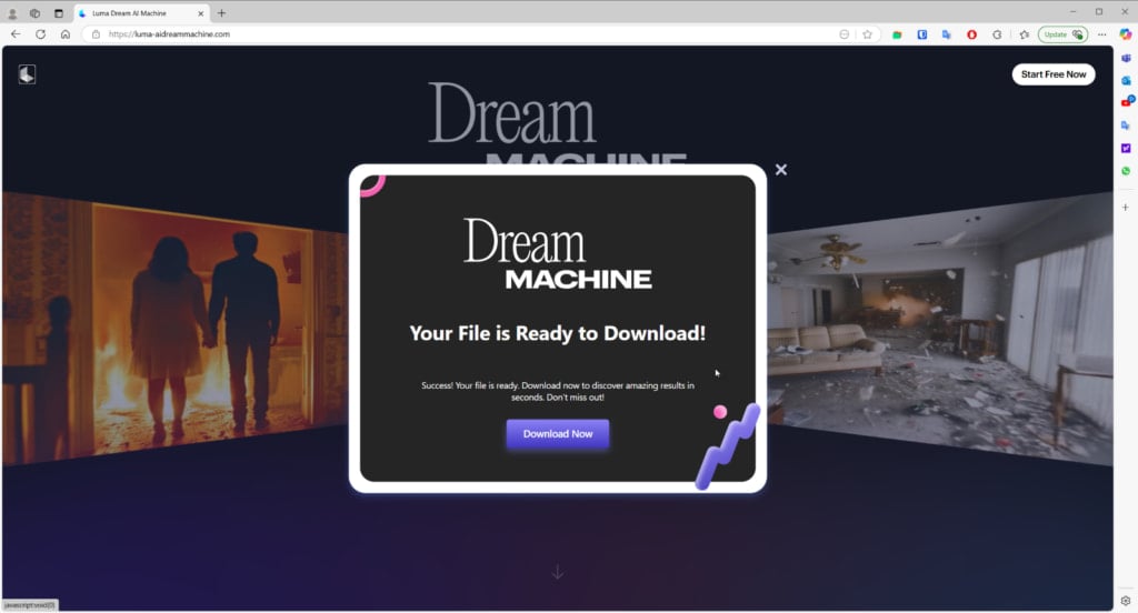 Ένας ιστότοπος DreamMachine που πέφτει το ωφέλιμο φορτίο