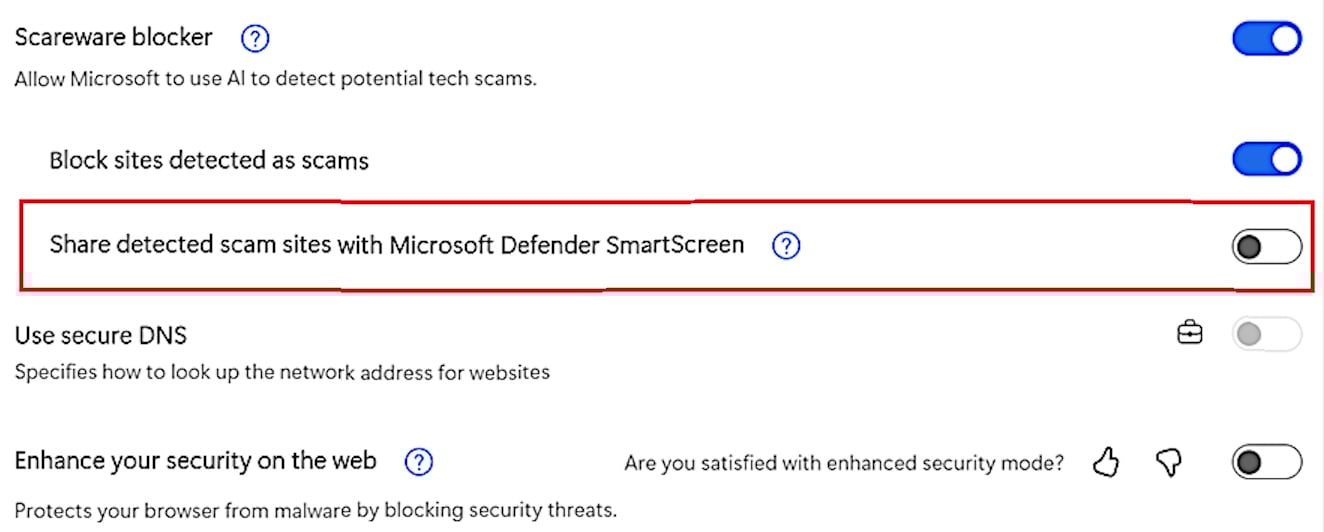 Edge scareware blocker Ρύθμιση SmartScreen