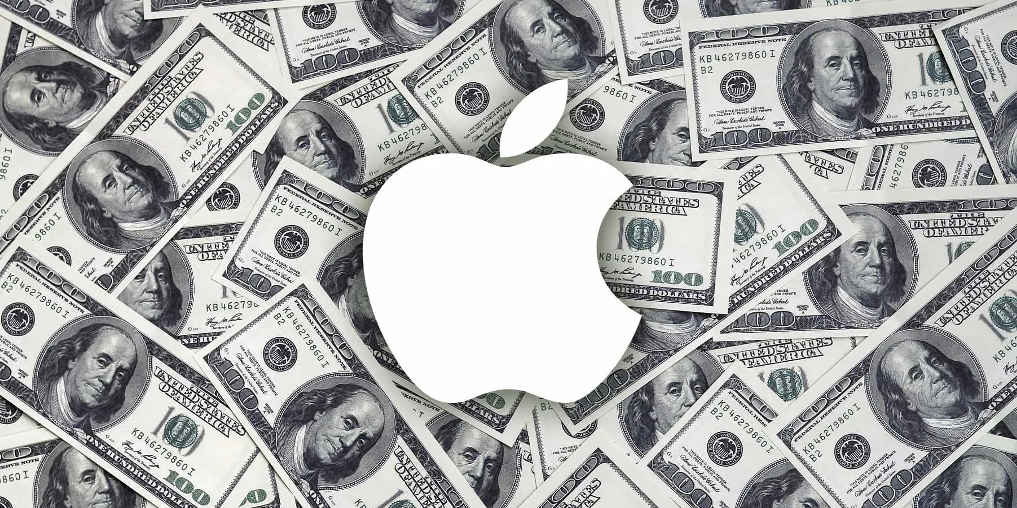 Το λογότυπο της Apple πάνω από πολλά χρήματα