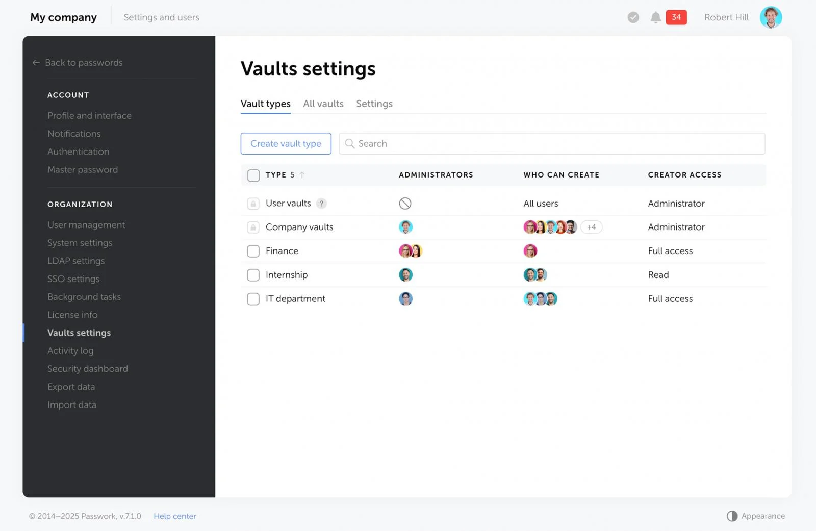 Self-hosted password and secrets manager for enterprise teams Vault settings