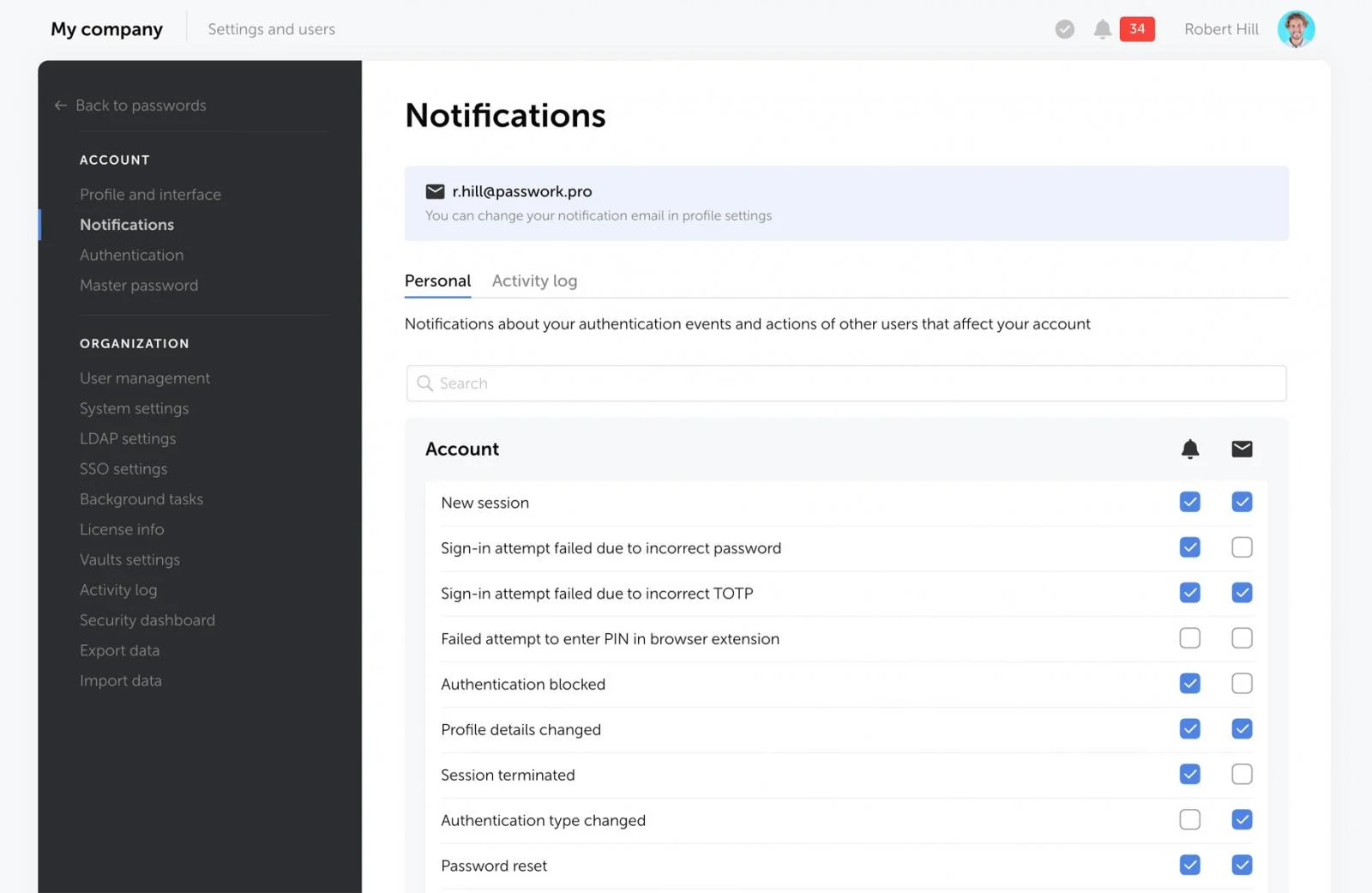 Self-hosted password and secrets manager for enterprise teams Notification settings