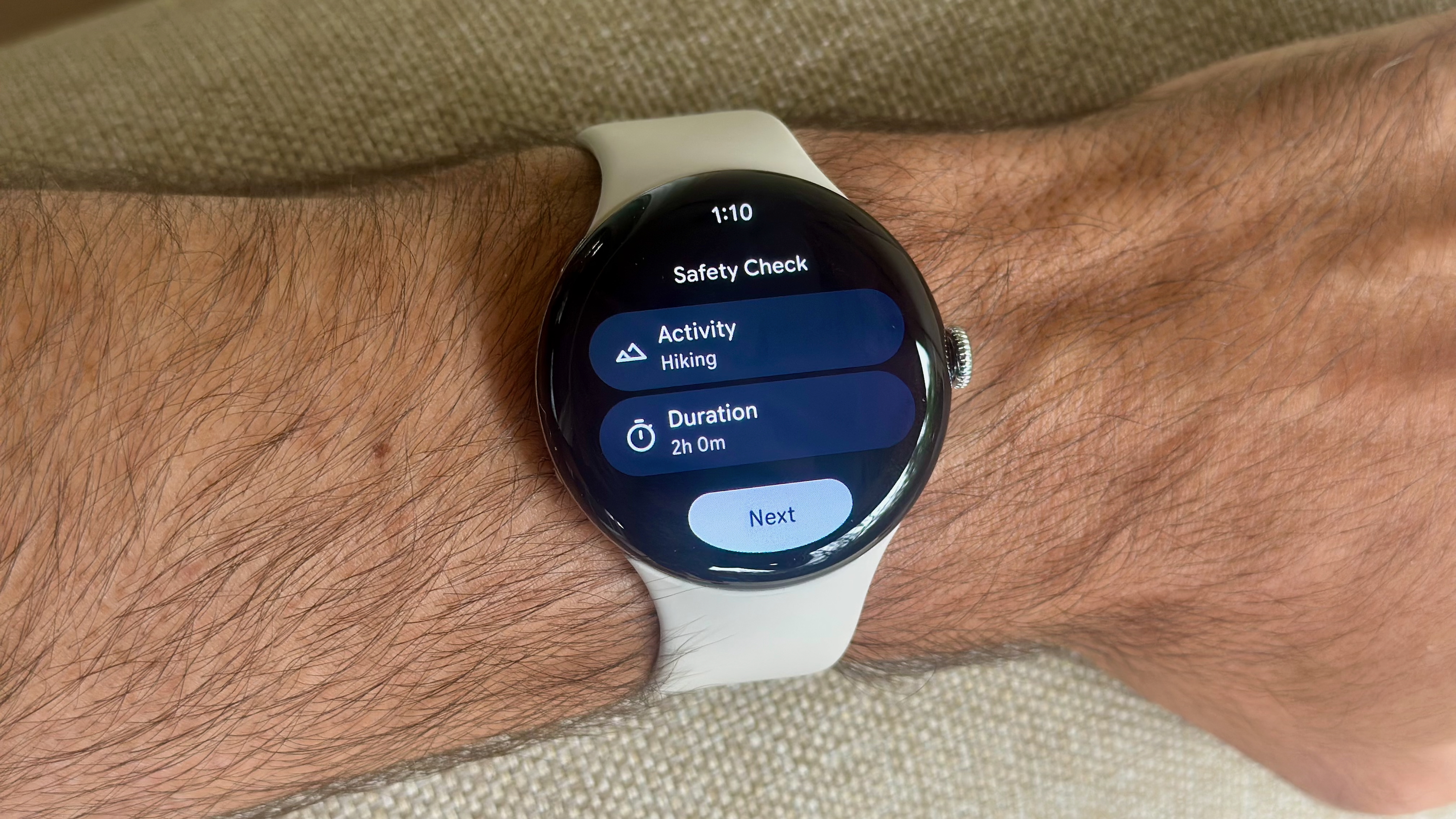 Η οθόνη προ-δραστηριότητας Έλεγχος ασφαλείας εμφανίζει προσαρμοσμένες επιλογές για τον τύπο και τη διάρκεια δραστηριότητας.