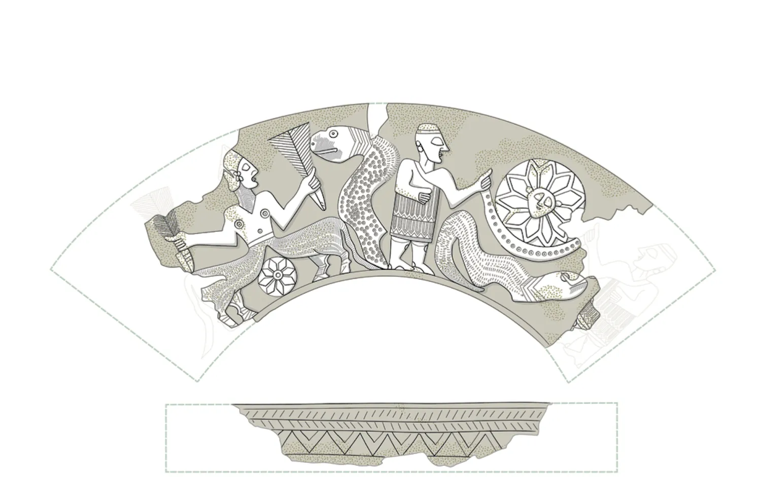 Μια αναδημιουργία του έργου τέχνης που εμφανίζεται στο κύπελλο. Credit: Credit: Journal of the Ancient Near Eastern Society "Ex Oriente Lux" (2025)