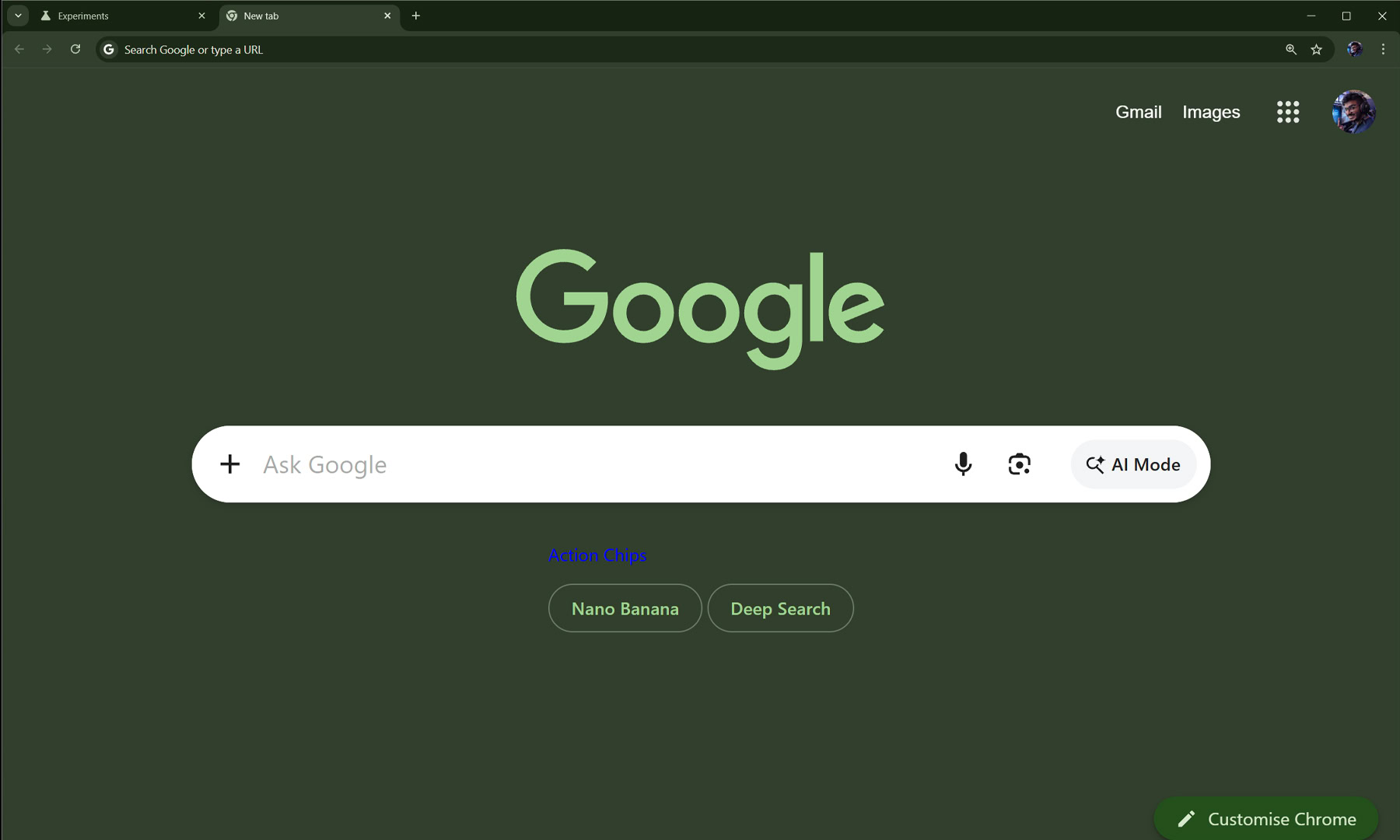 Η Nano Banana και η Deep Search έρχονται στο Google Chrome Canary Search Box με AI Mode σε Dark Mode