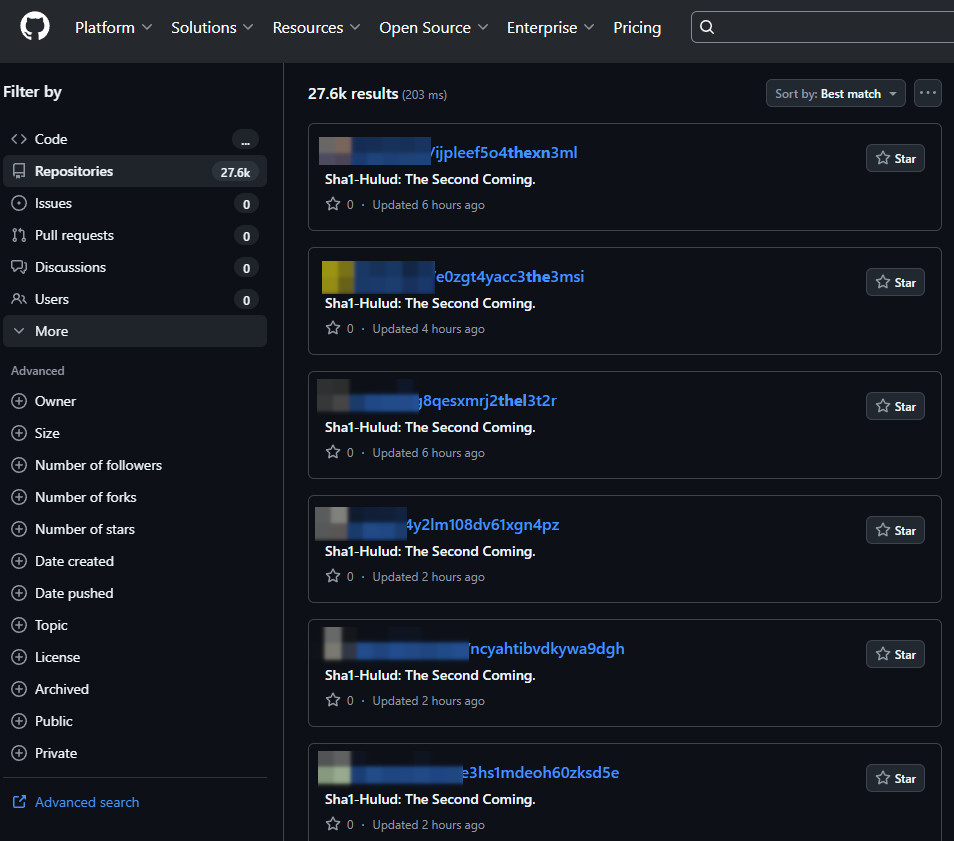 Αποθετήρια GitHub με μυστικά που έχουν κλαπεί στη νέα καμπάνια Shai-Hulud