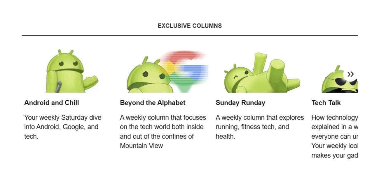 Μια λίστα με μερικές στήλες Android Central