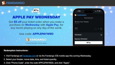 Το Apple Pay Promo προσφέρει έκπτωση 15 $ 75 $ για αγορά Etsy apple pay fandango προώθηση Τετάρτη