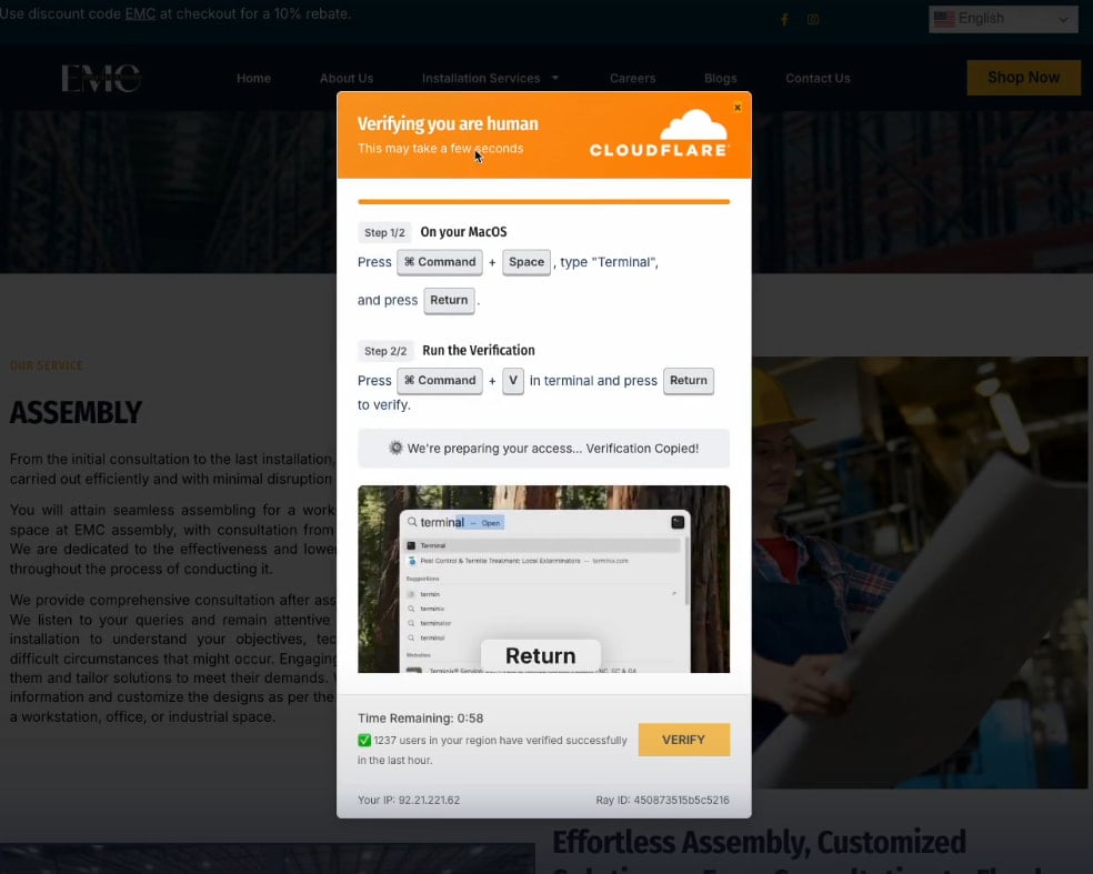 Προηγμένη σελίδα ClickFix με βίντεο και χρονόμετρο
