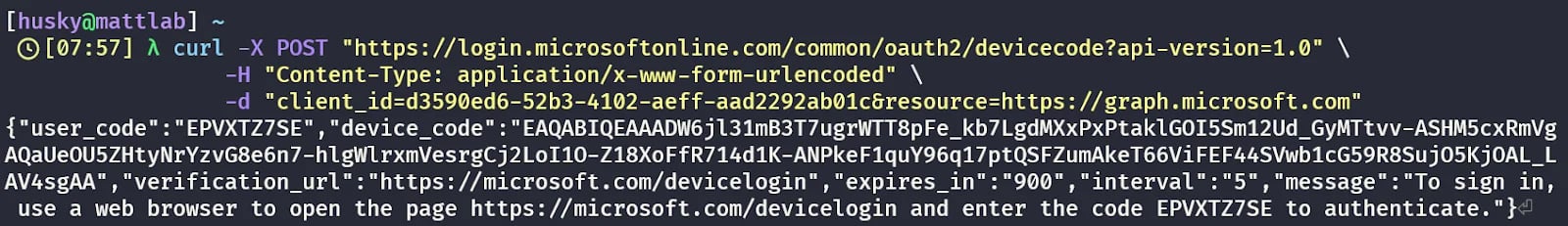 Figure 4: Curl command followed by the API response