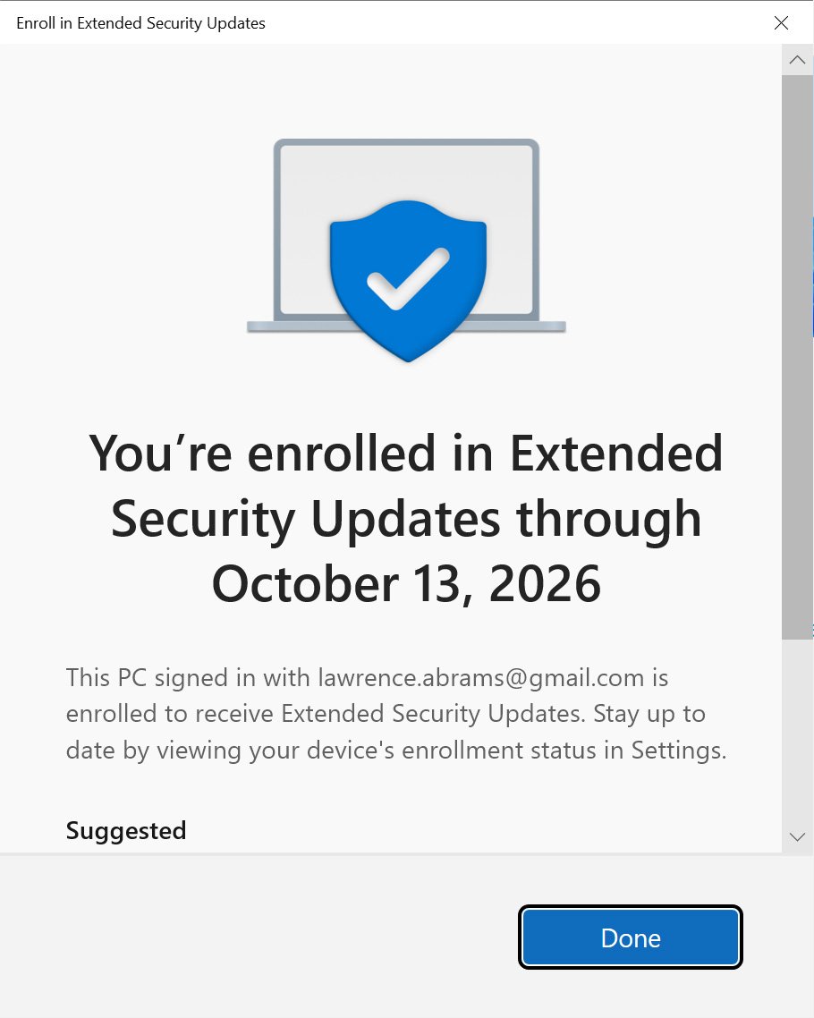 Επιτυχής εγγραφή στο πρόγραμμα Windows 10 ESU