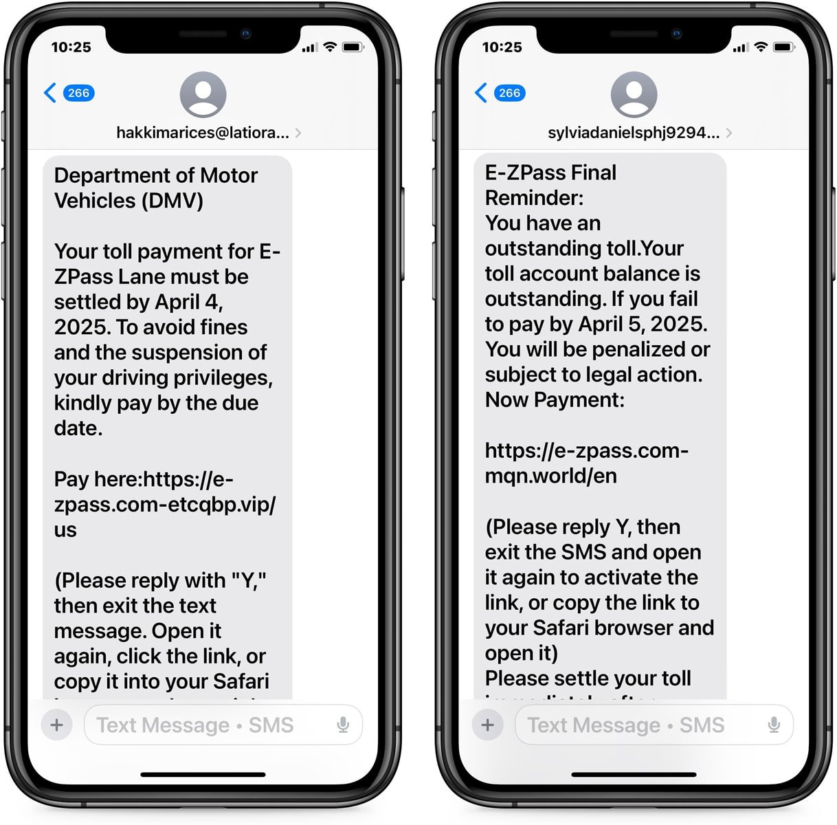 Κείμενο phishing του EZ Pass