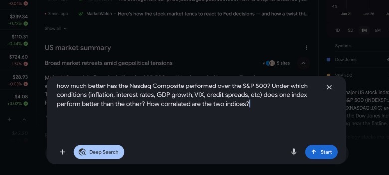 Το Gemini μπορεί να εκτελεί αναφορές Deep Search στο Google Finance.