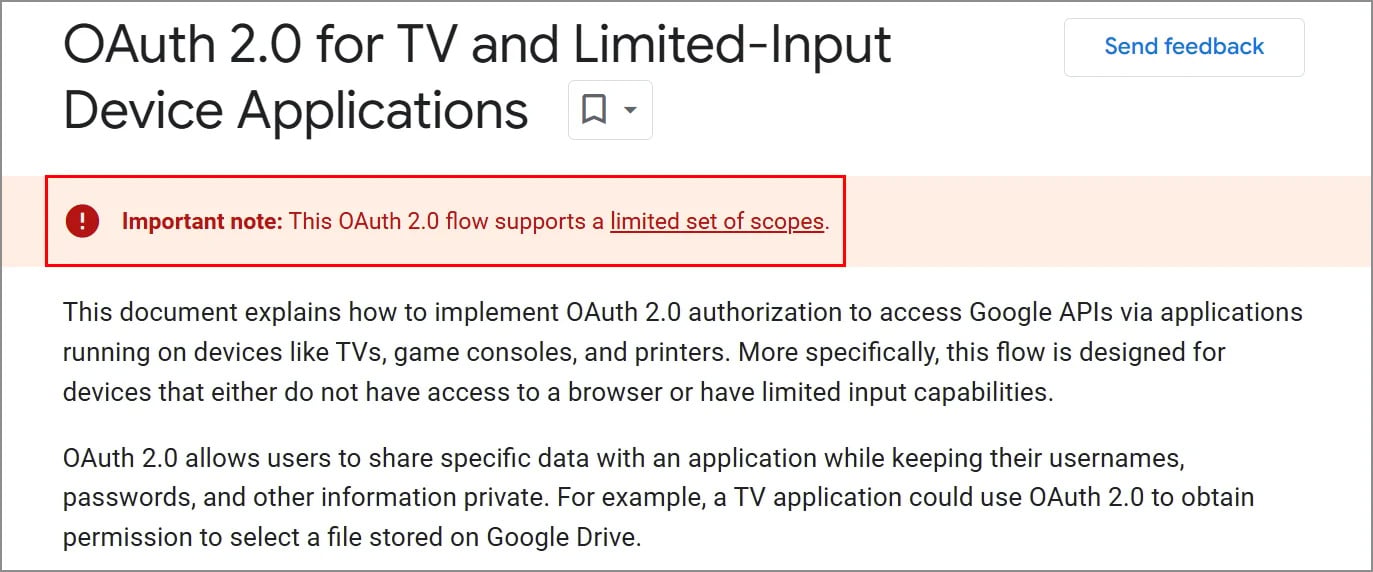 Figure 11: the Google Cloud developer documentation for the device code flow