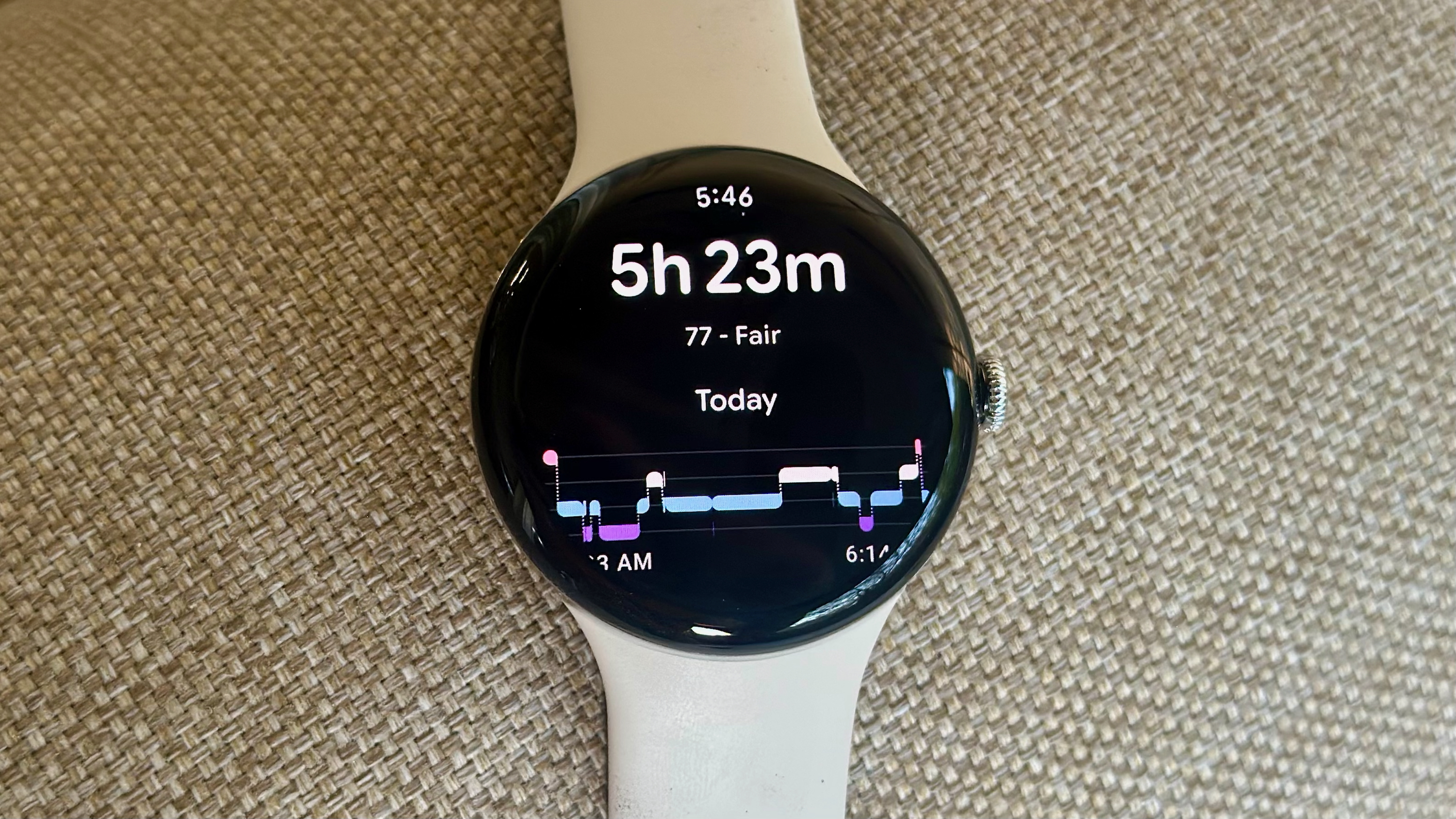 Μια σύνοψη ύπνου με ζώνες ύπνου στο Google Pixel Watch 4.