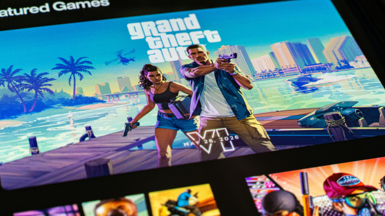 Εξώφυλλο Grand Theft Auto VI στην οθόνη με άλλα παιχνίδια Take-Two.