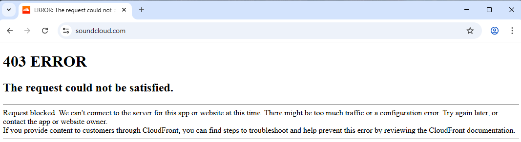 Σφάλμα 403 κατά την προσπάθεια επίσκεψης στο SoundCloud με σύνδεση VPN