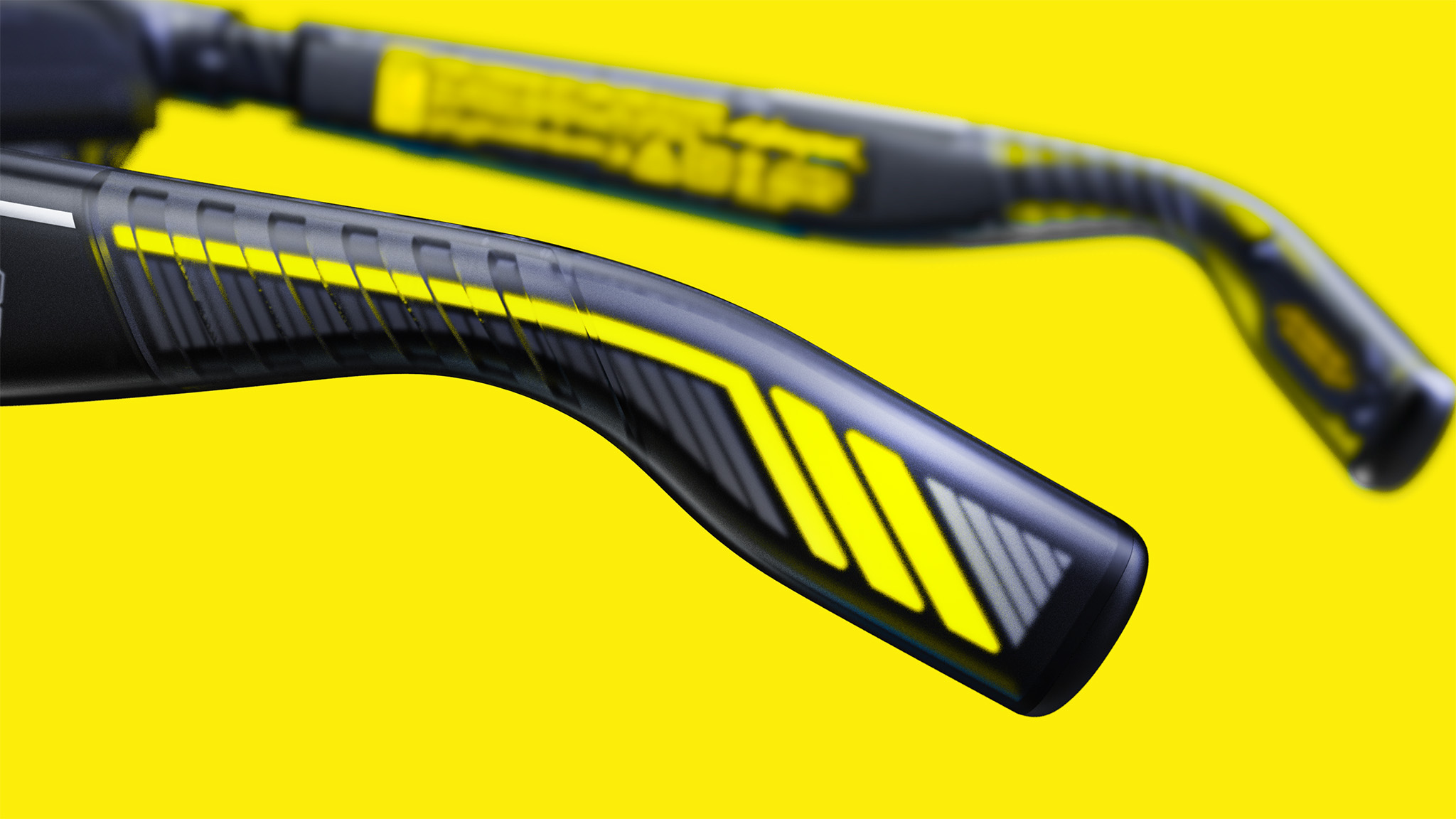 Ένα κοντινό πλάνο στο υλικό των έξυπνων γυαλιών Viture x Cyberpunk 2077