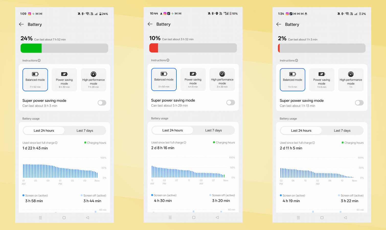 Στιγμιότυπα οθόνης OnePlus 15 που δείχνουν τη διάρκεια ζωής της μπαταρίας.