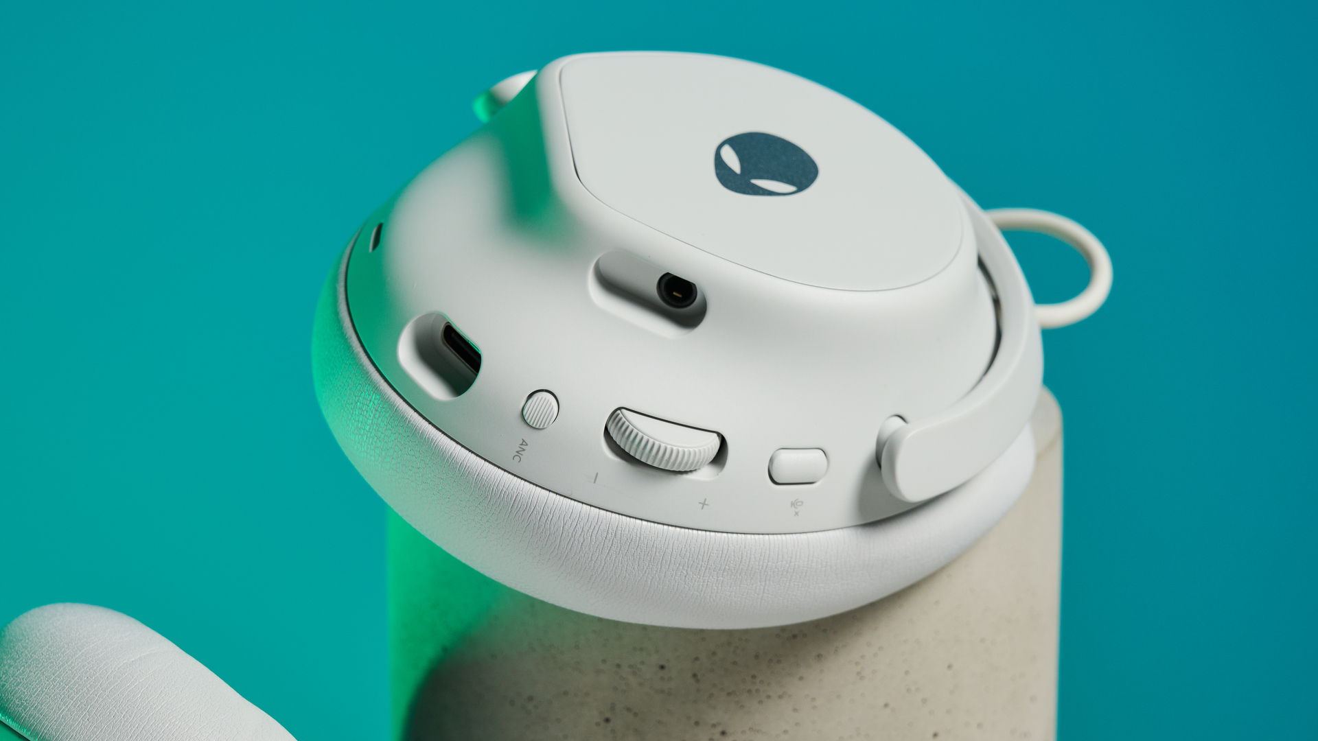 A lunar light white Alienware Pro Wireless Gaming Headset