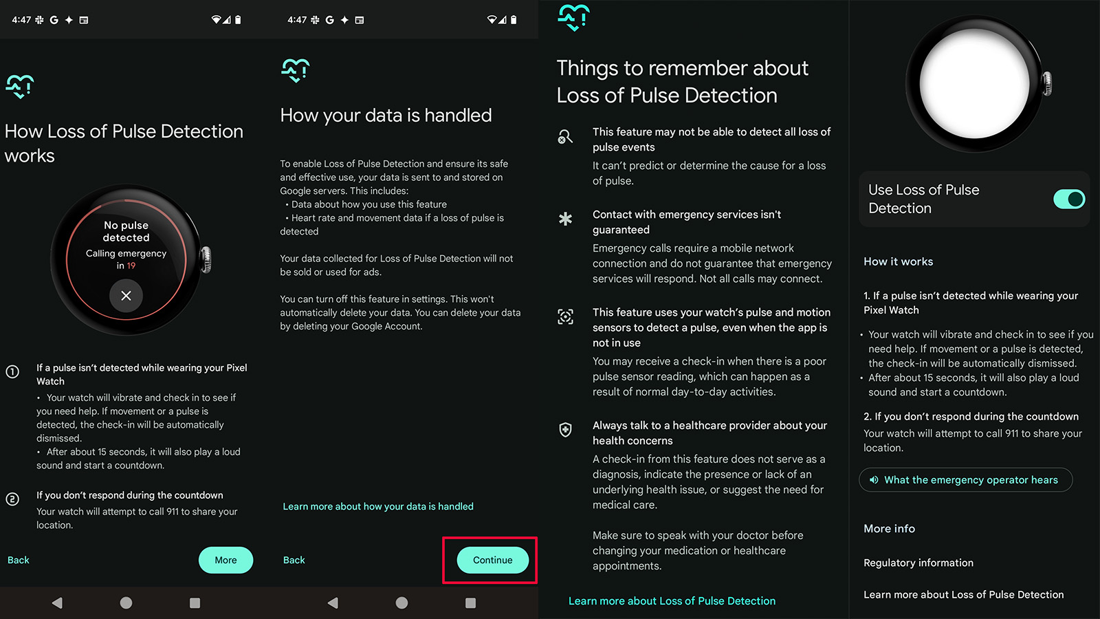 How to set up and optimize your new Google Pixel Watch 4: The 12 essential features to customize out of the box so you can get the most out of Google's latest smartwatch Screenshots of setting up Loss of Pulse Detection on Google Pixel Watch 3