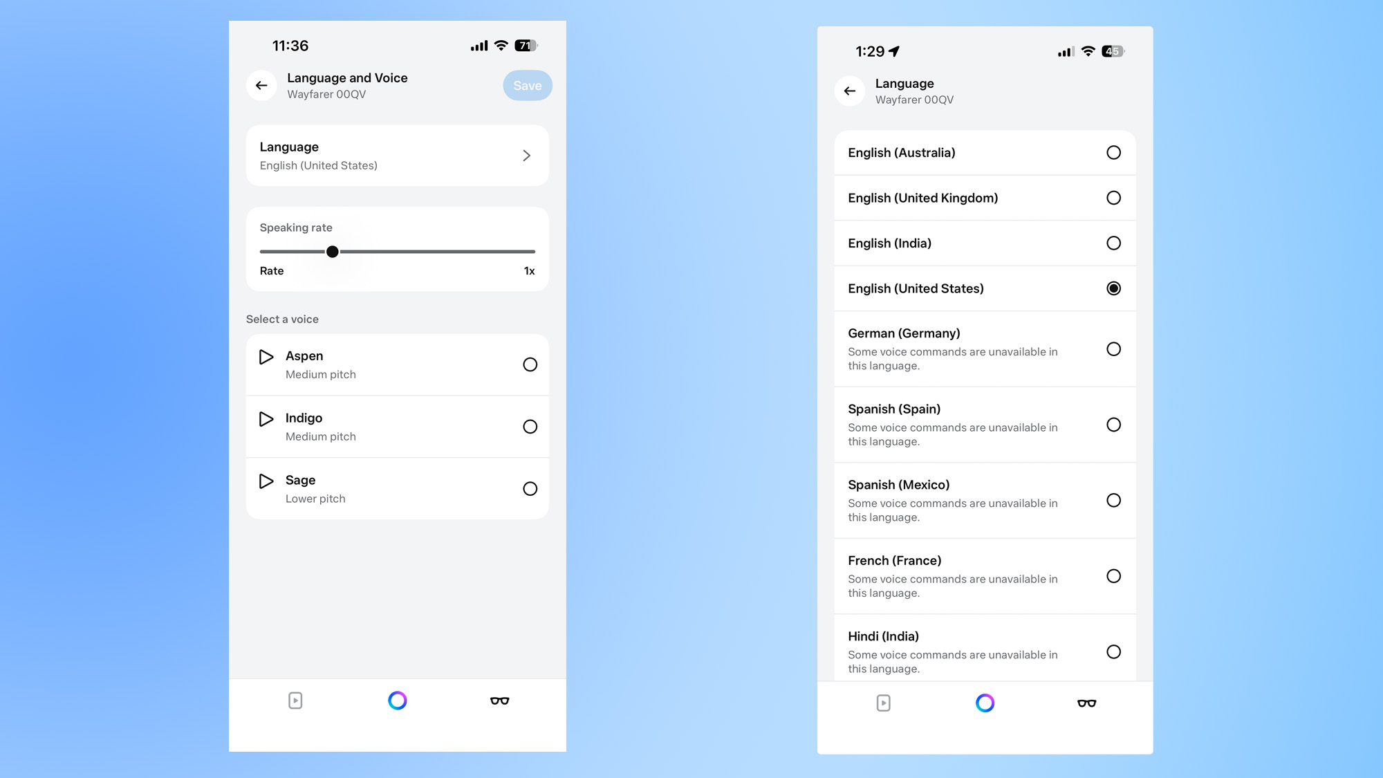 Επιλογές γλώσσας Ray-Ban Meta