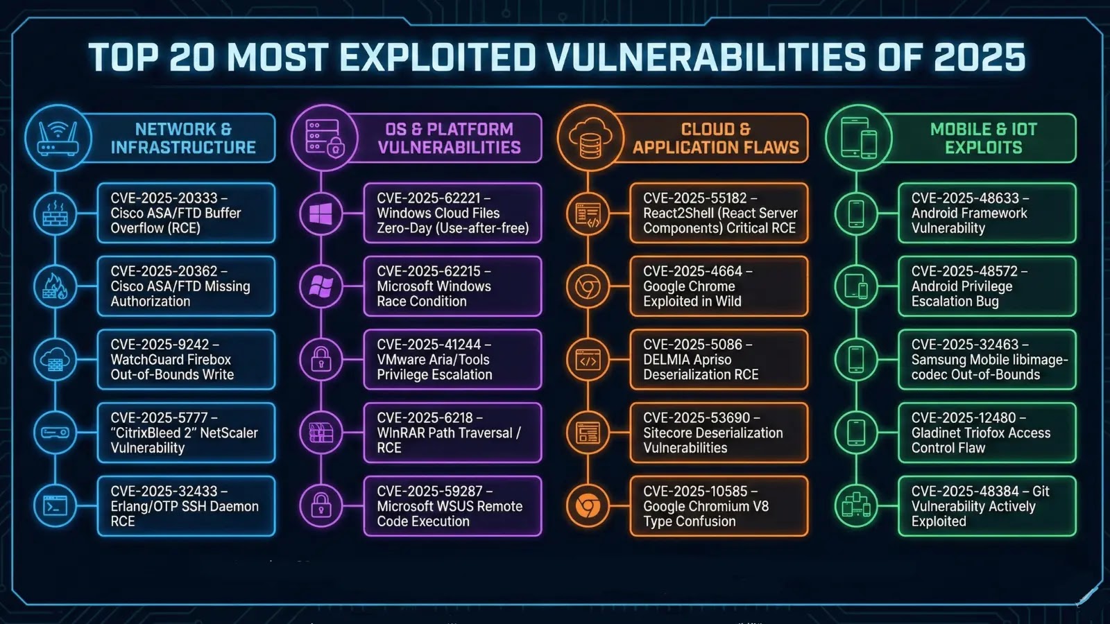 Top 20 Most Exploited Vulnerabilities of 2025