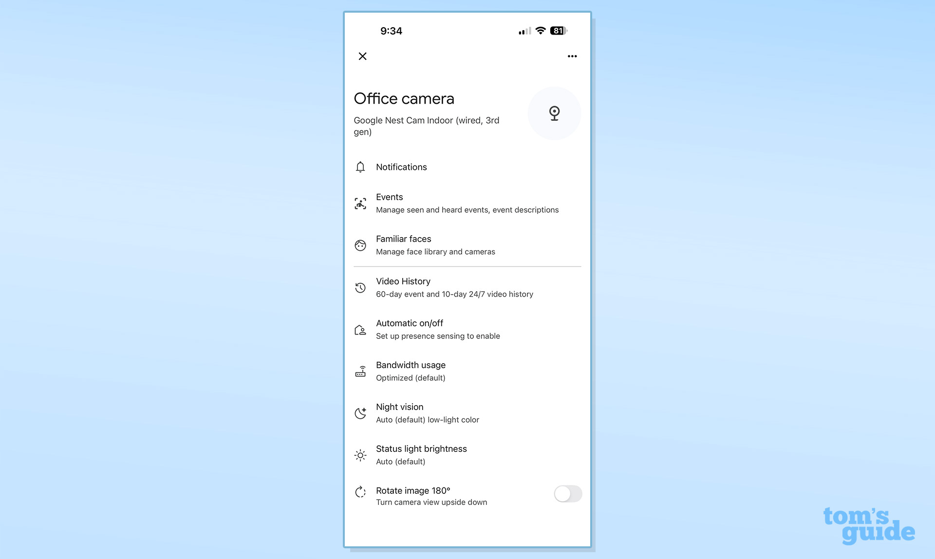 Screenshot of the Google Nest Doorbell (wired, 3rd gen) app