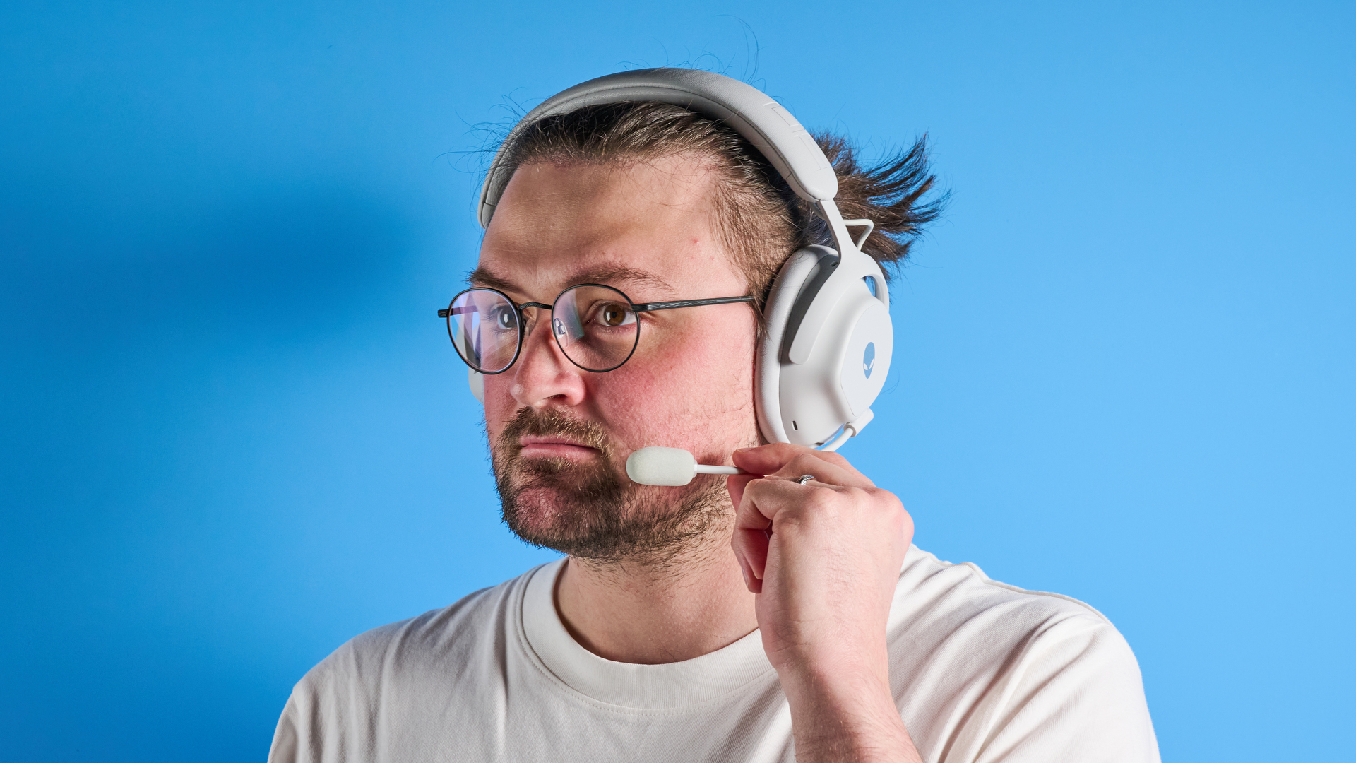 A lunar light white Alienware Pro Wireless Gaming Headset