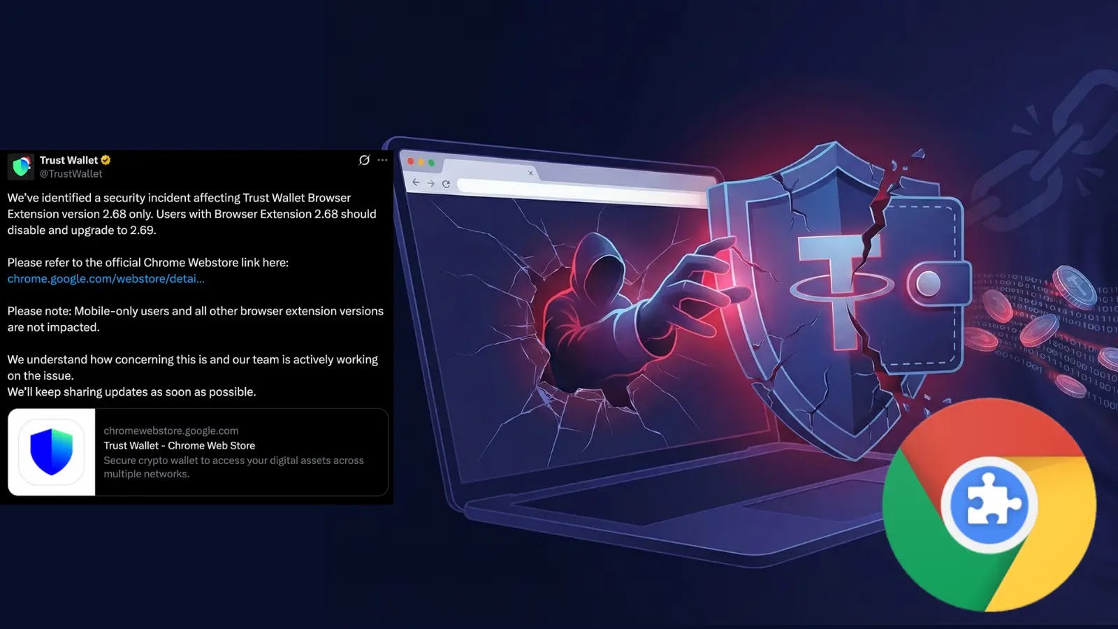 Παραβιάστηκε η επέκταση Chrome TrustWallet – Οι χρήστες αναφέρουν εκατομμύρια απώλειες
