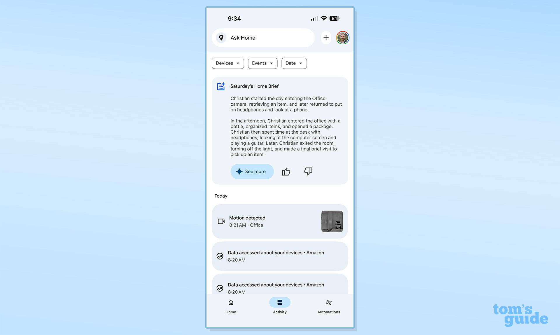 Screenshot of the Google Nest Doorbell (wired, 3rd gen) app