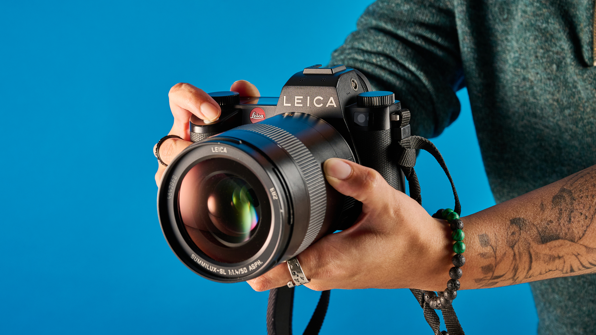 A black Leica SL3 mirrorless full frame camera