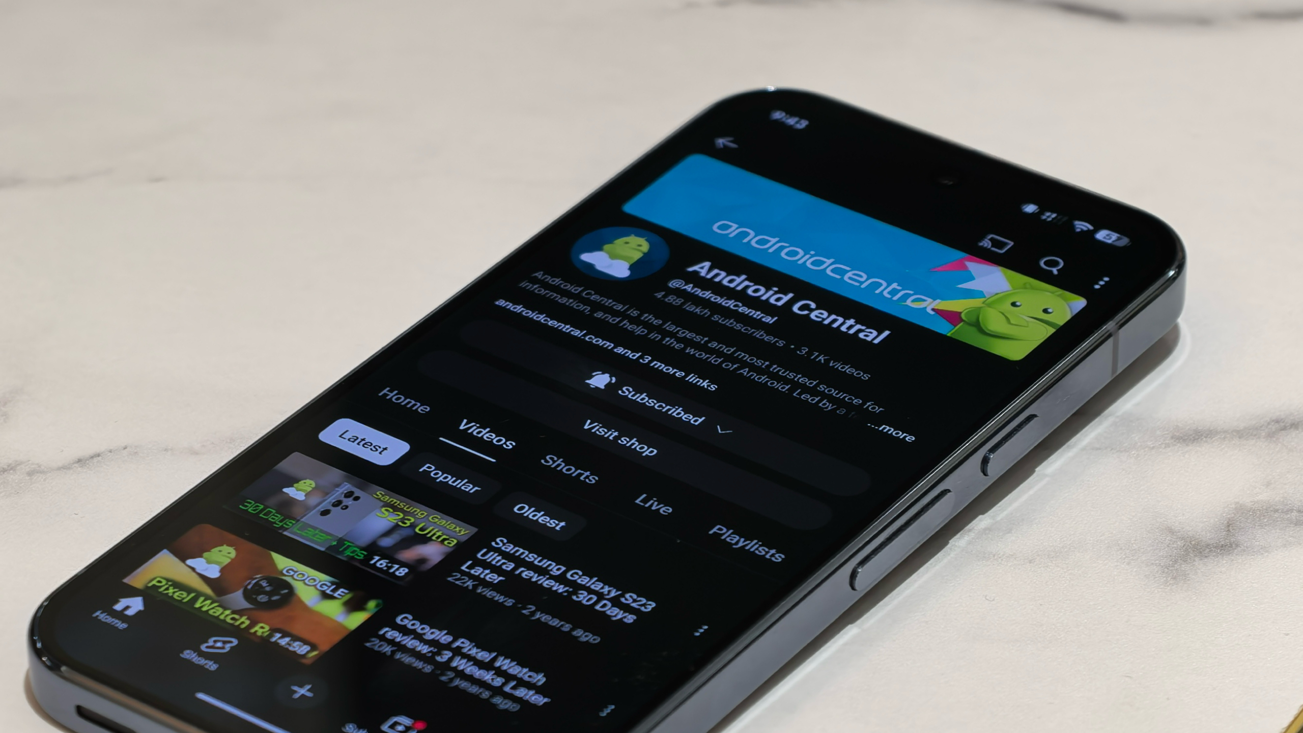 Η αρχική σελίδα του Android Central στο YouTube
