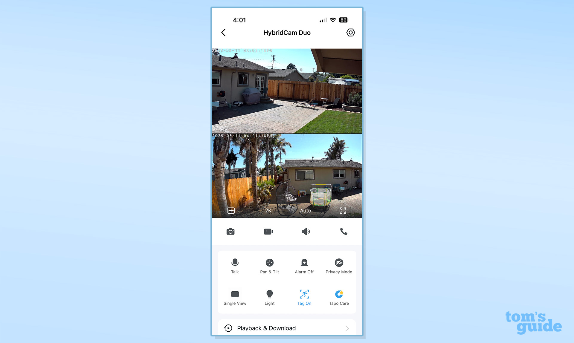 Στιγμιότυπο οθόνης της εφαρμογής TP-Link Tapo C246D HybridCam Duo