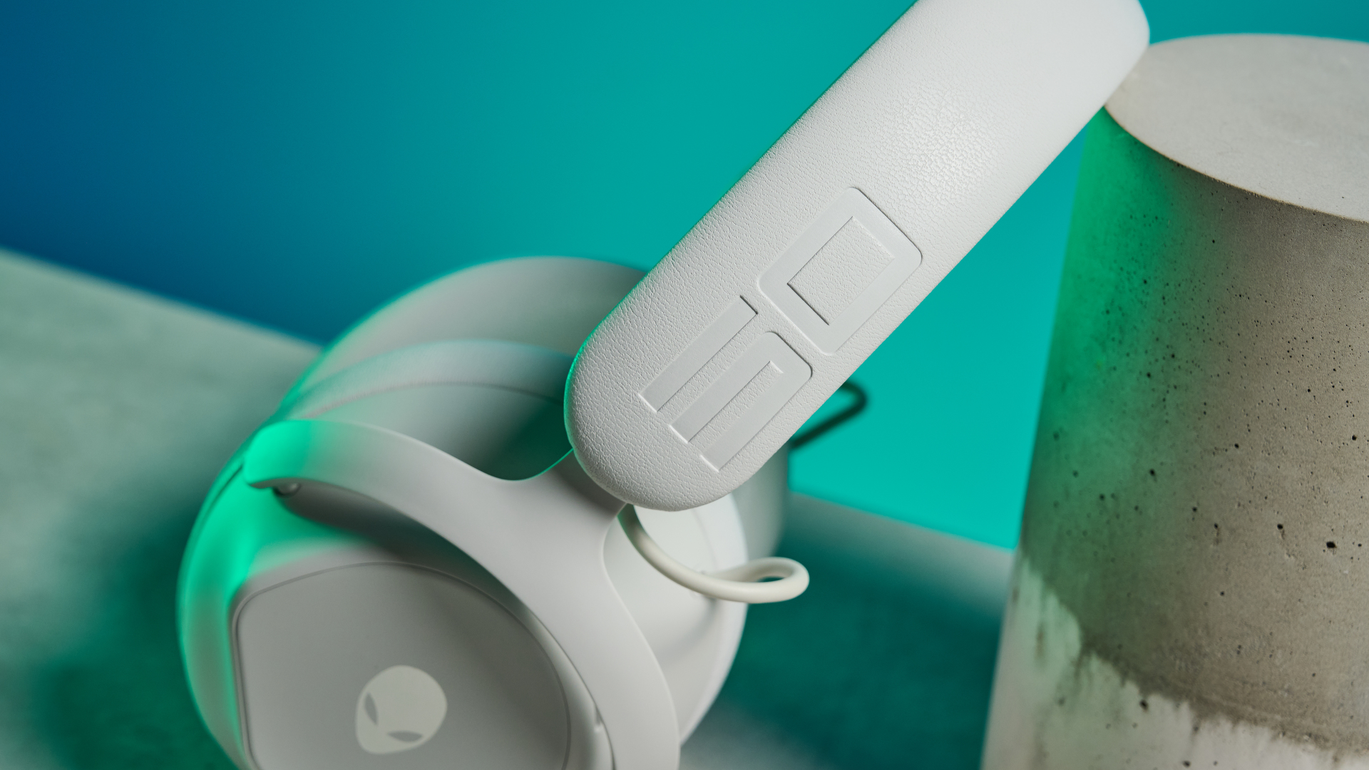 A lunar light white Alienware Pro Wireless Gaming Headset