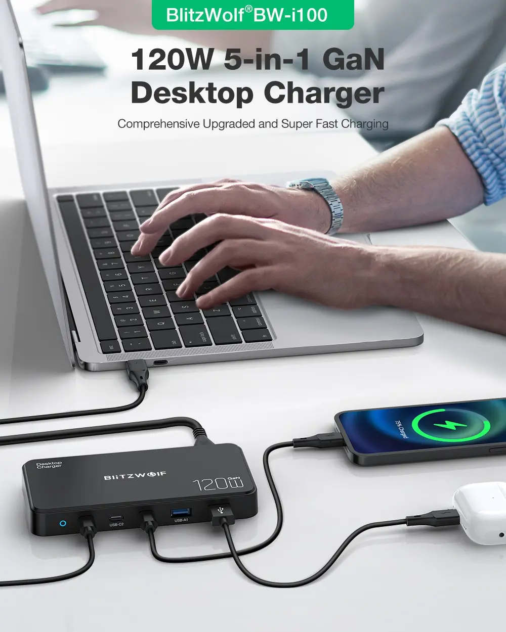 Ανακαλύψτε τον Μαγικό Φορτιστή Blitzwolf BW-i100: 5 Θύρες ΓΑΝ που Θα Αλλάξουν τον Τρόπο που Φορτίζετε το iPhone, Samsung και MacBook σας! Blitzwolf BW-i100